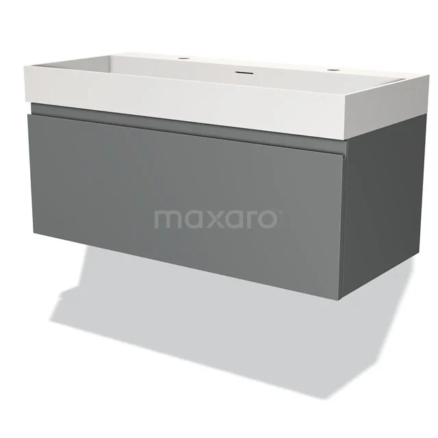 Grau hängendes Badmöbel mit weißem Waschbecken, schlichtes Design, ideal für moderne Bäder.