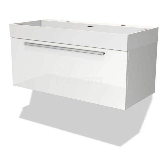 Modulo Vanity units with basin | 100 cm High-gloss white Flat front Solid surface 1 drawer BMW11-03239