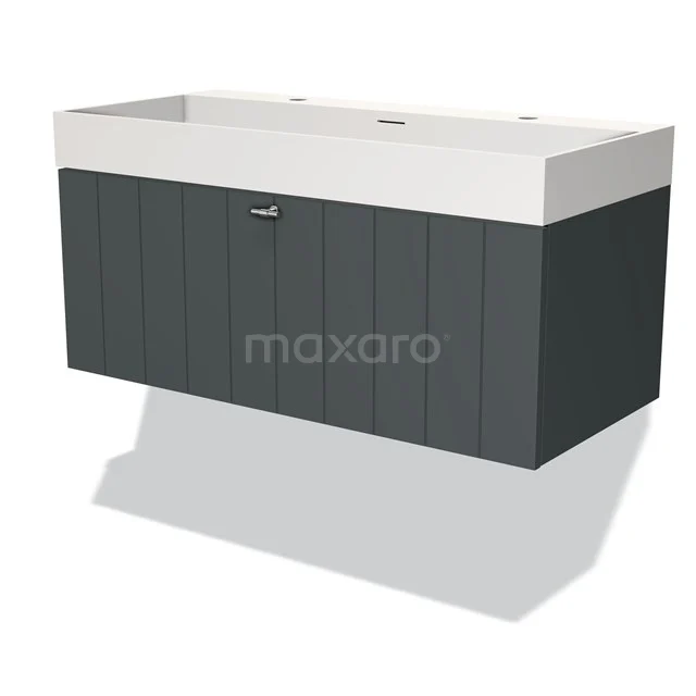 Modulo Badkamermeubel met wastafel | 100 cm Donkergrijs Lamel front Solid surface 1 lade BMW11-03246