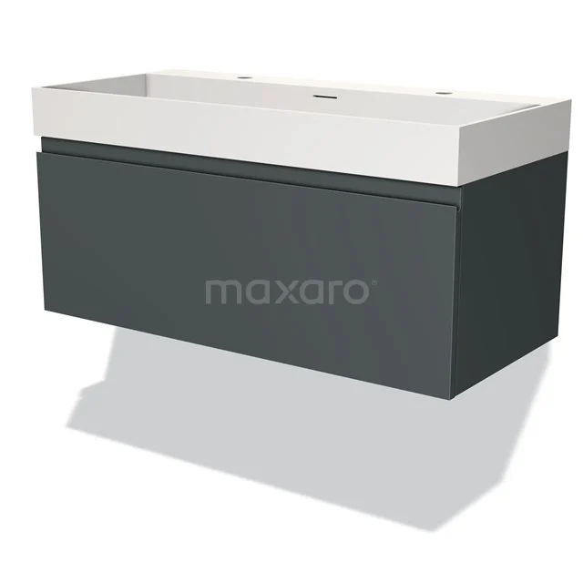 Modern bathroom furniture set with grey base cabinet and white ceramic basin, sleek design and wall-mountable.