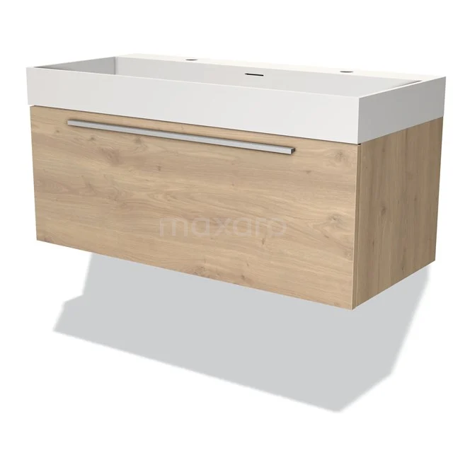 Wooden bathroom unit with white vanity units with basin, modern design, drawers with metal handle, ideal for a stylish bathroom.