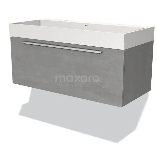 Modulo Vanity units with basin | 100 cm Light grey concrete Flat front Solid surface 1 drawer BMW11-03263