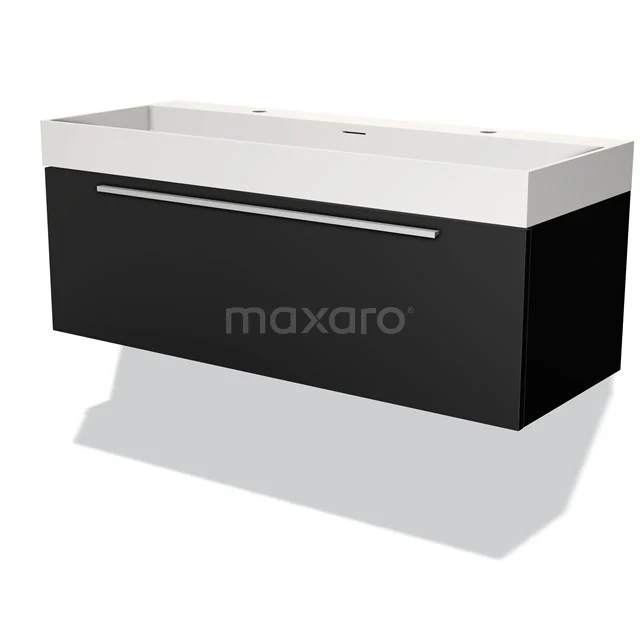 Modulo Badkamermeubel met wastafel | 120 cm Mat zwart Vlak front Solid surface 1 lade BMW11-03265