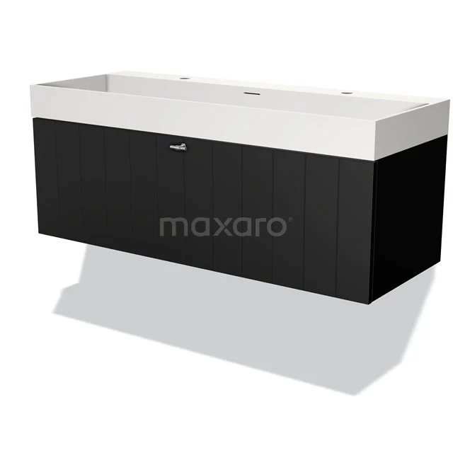 Black and white bathroom unit with integrated vanity units with basin, modern design and a spacious storage compartment, perfect for any bathroom style.