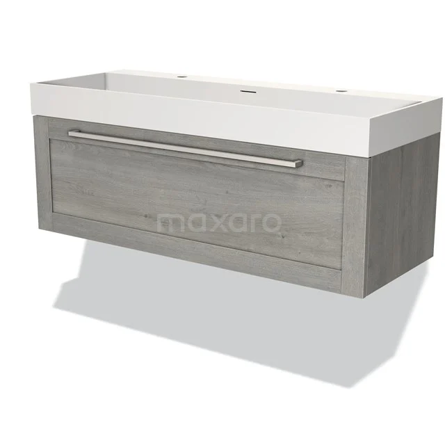 Modulo Vanity units with basin | 120 cm Grey oak Frame front Solid surface 1 drawer BMW11-03294 Modern grey wooden vanity unit with white ceramic basin, ideal for stylish bathroom design.