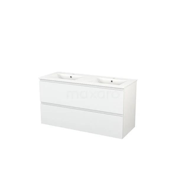Modern white vanity unit with double basin, sleek finish and spacious storage drawers, perfect for any stylish bathroom.
