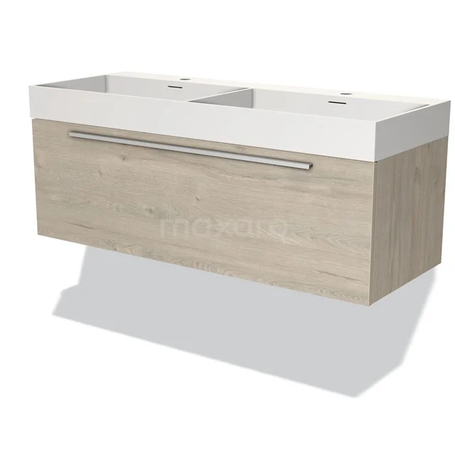 Modulo Badkamermeubel met wastafel | 120 cm Lichtgrijs eiken Vlak front Solid surface 1 lade BMW11-03317