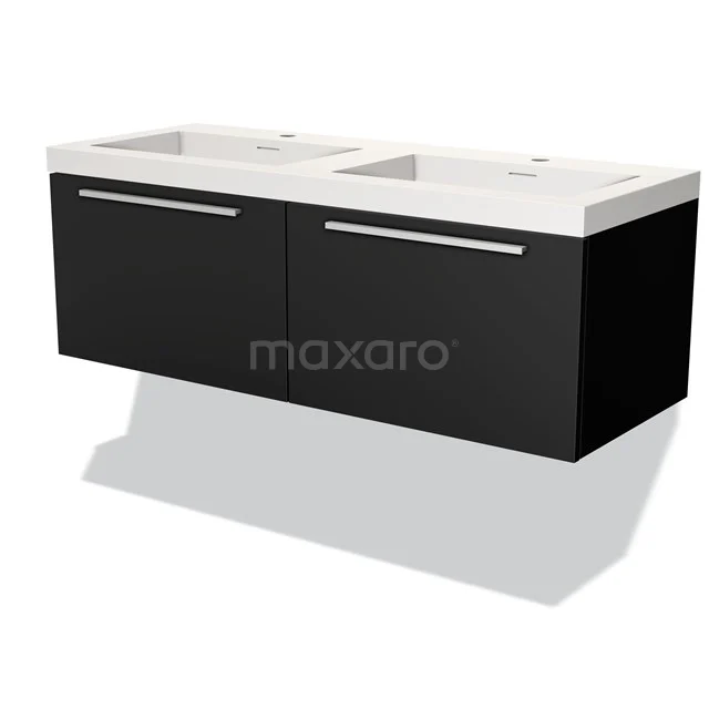 Modulo Badkamermeubel met wastafel | 120 cm Mat zwart Vlak front Solid surface 2 lades naast elkaar BMW12-00705