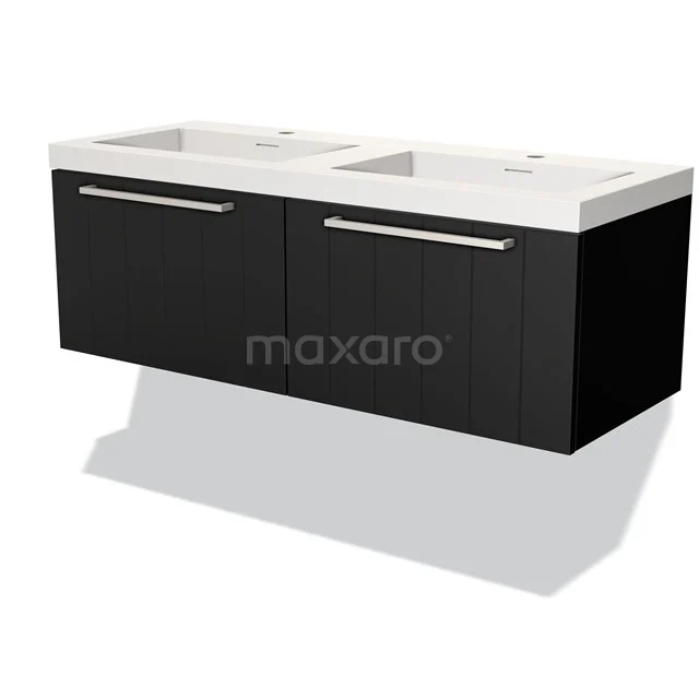 Modulo Badkamermeubel met wastafel | 120 cm Mat zwart Lamel front Solid surface 2 lades naast elkaar BMW12-00706