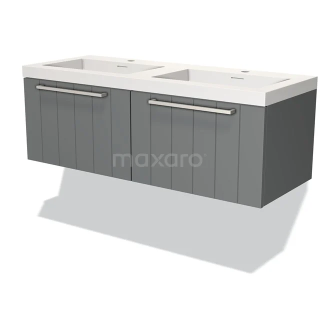 Modulo Badkamermeubel met wastafel | 120 cm Middengrijs Lamel front Solid surface 2 lades naast elkaar BMW12-00709