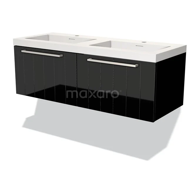 Modulo Badkamermeubel met wastafel | 120 cm Hoogglans zwart Lamel front Solid surface 2 lades naast elkaar BMW12-00721