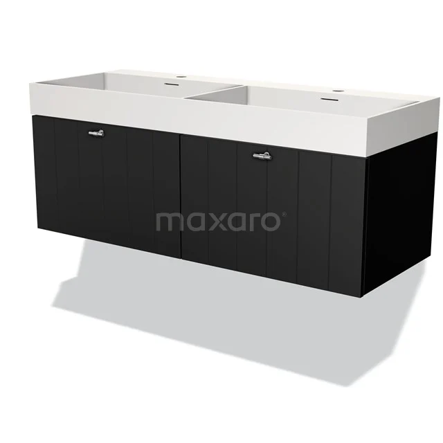 Modulo Badkamermeubel met wastafel | 120 cm Mat zwart Lamel front Solid surface 2 lades naast elkaar BMW12-00738