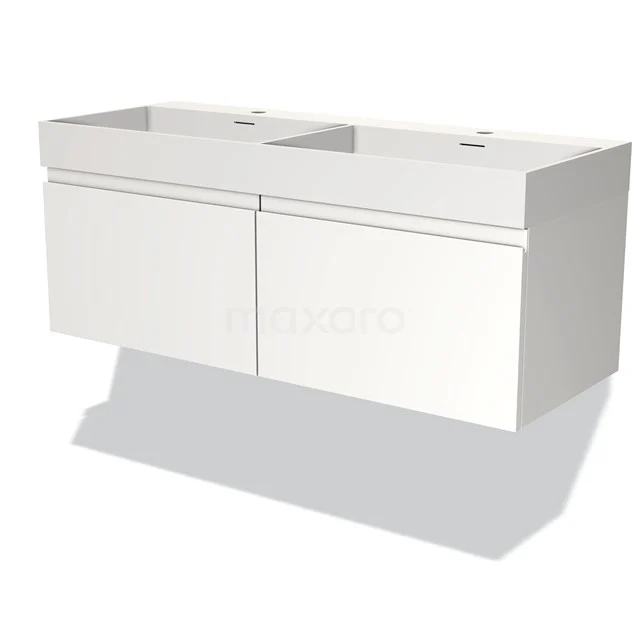 Wit dubbel wastafelmeubel met twee ruime lades, strak design, ideaal voor een moderne badkamer.