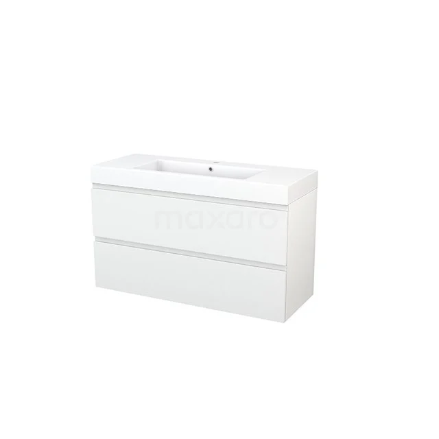 White Bathroom unit with modern design, two drawers and ceramic sink, ideal for a stylish and functional bathroom.