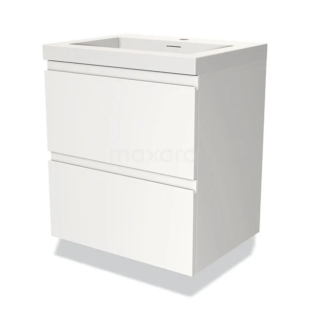 Wit badkamermeubel met twee lades, modern design, sterk MDF-materiaal, ideaal voor stijlvolle en functionele badkameropslag.