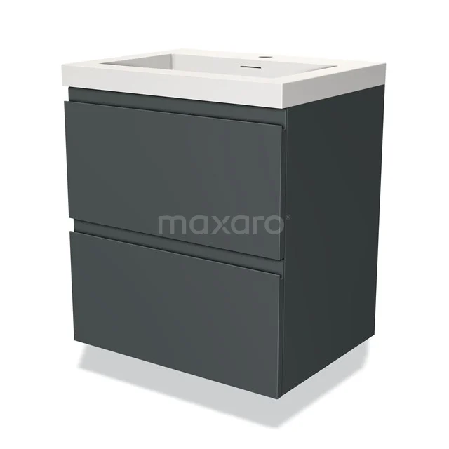 Dark grey Bathroom unit with two drawers, including white ceramic basin, modern design for stylish bathrooms.