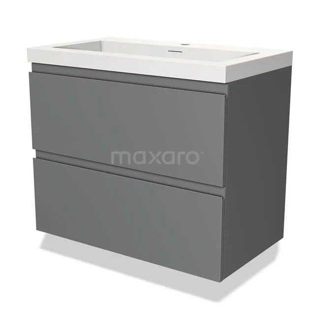 Grijze badkamerkast met wastafel, modern design, serie Roma, twee brede lades, perfect voor een stijlvolle badkamer.