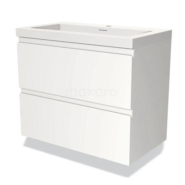 Weißes Badezimmermöbel mit zwei Schubladen, modernes Design, glatte Oberfläche, perfekt für einen klaren Badezimmerstil.