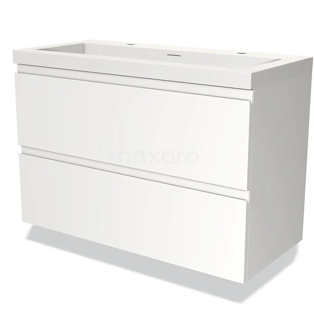 Modulo Waschtische | 100 cm Matt Weiß Grifflos front Solid Surface 2 übereinanderliegende Schubladen BMW17-03255 Weißes, modernes Badezimmermöbel mit zwei Schubladen, aus nachhaltigem Material gefertigt, ideal für stilvolle Badezimmerlagerung.