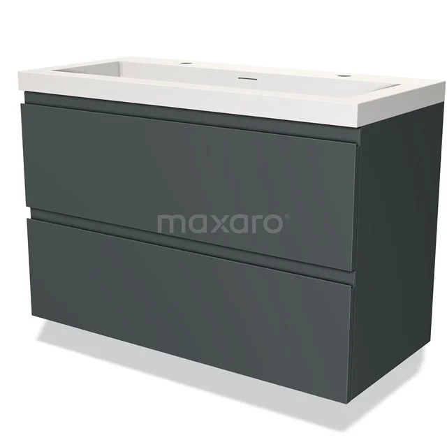 Anthracite bathroom unit with two drawers, sleek design and white vanity units with basin made of ceramic from modern furniture series.
