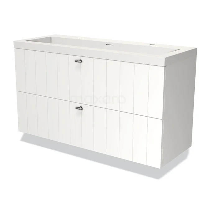 Modulo Vanity units with basin | 120 cm Matte white Slat front Solid surface 2 Stacked drawers BMW17-03286
