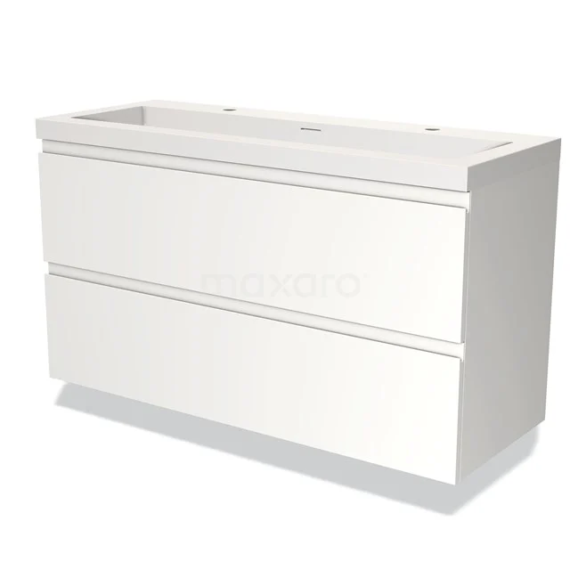 Witte badkamermeubelset met twee lades, strak design, gemaakt van hoogwaardig materiaal, ideaal voor moderne badkamerinrichting.