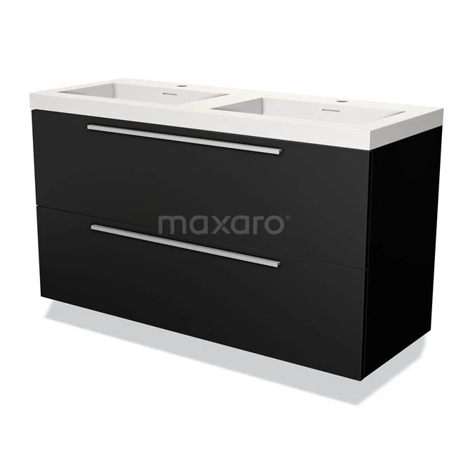 Modulo Vanity units with basin | 120 cm Matte black Flat front Solid surface 2 Stacked drawers BMW17-03308