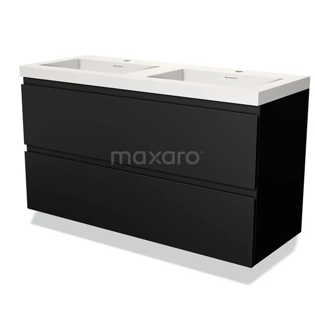 Modulo Vanity units with basin | 120 cm Matte black Handle-less front Solid surface 2 Stacked drawers BMW17-03310