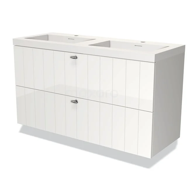Modulo Vanity units with basin | 120 cm High-gloss white Slat front Solid surface 2 Stacked drawers BMW17-03315