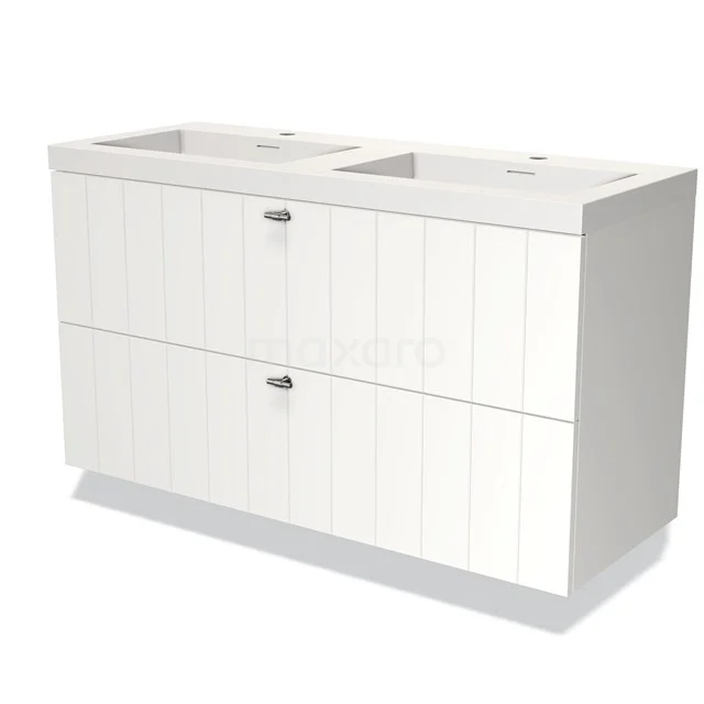 Modulo Vanity units with basin | 120 cm Matte white Slat front Solid surface 2 Stacked drawers BMW17-03318