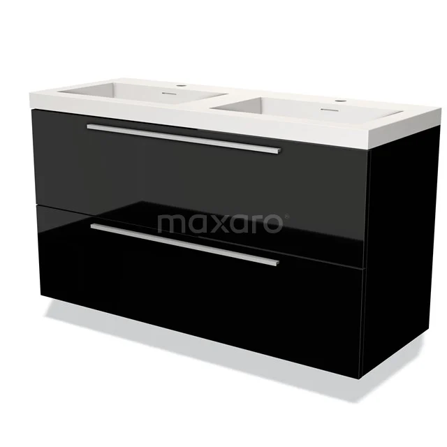 Modulo Vanity units with basin | 120 cm High-gloss black Flat front Solid surface 2 Stacked drawers BMW17-03323