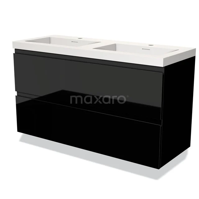 Modulo Vanity units with basin | 120 cm High-gloss black Handle-less front Solid surface 2 Stacked drawers BMW17-03325