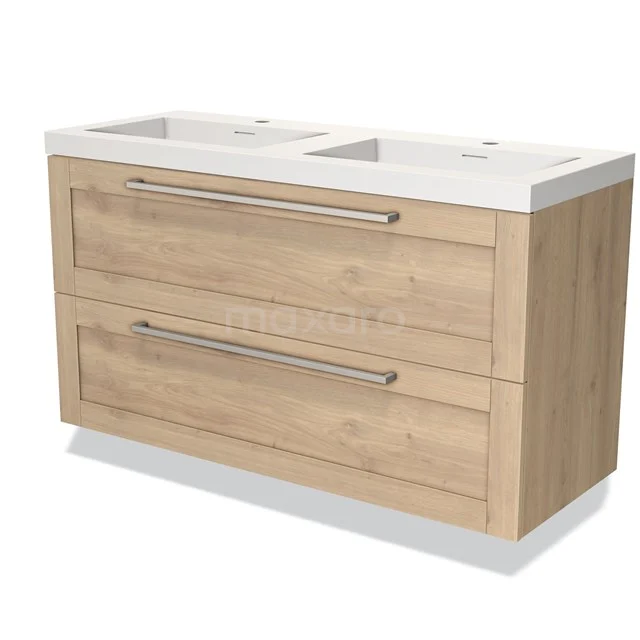 Wooden vanity units with basin, light oak finish, sleek modern style and spacious storage drawers.