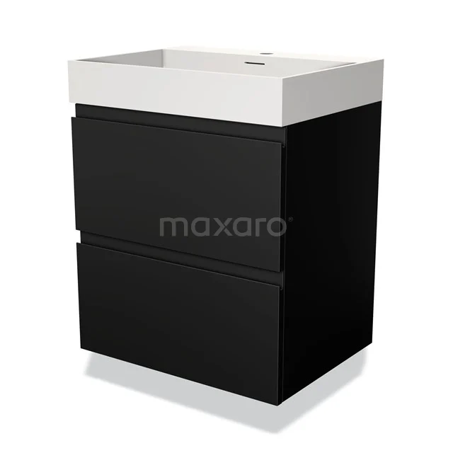 Black and white Bathroom unit with sink, modern design, 2 drawers, sleek surface, ideal for stylish bathroom decor.