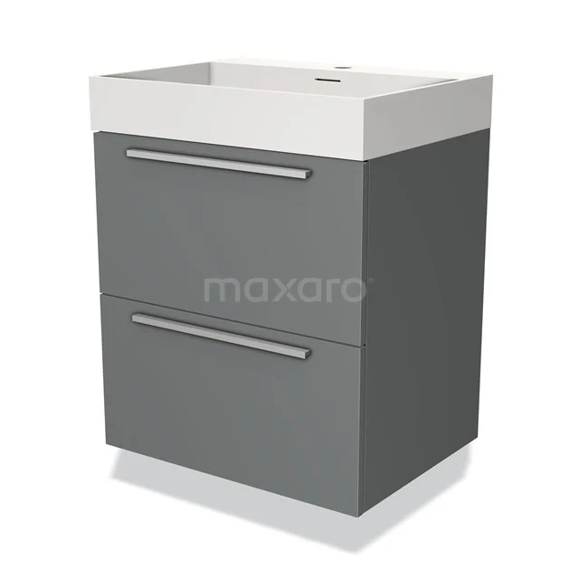 Grey bathroom unit with two drawers, white ceramic vanity units with basin, sleek design, ideal for modern bathrooms.