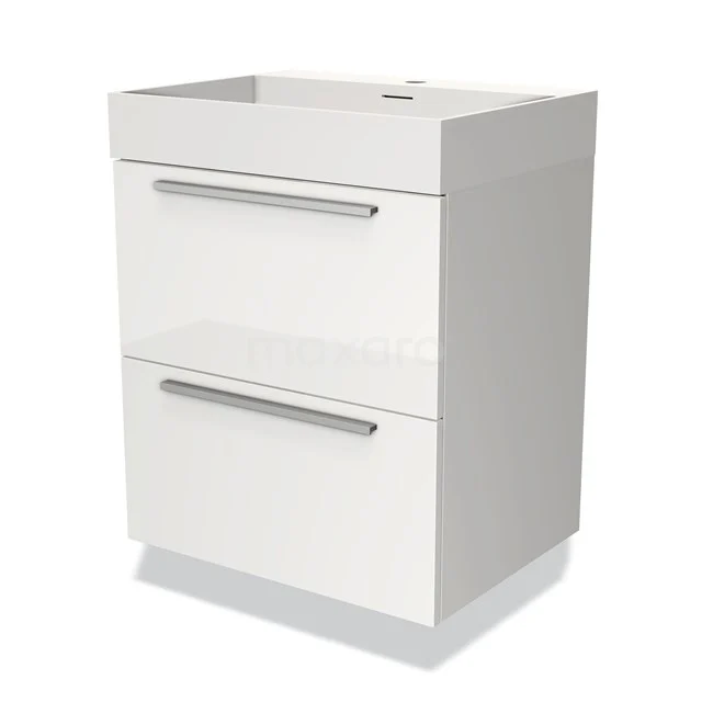 White bathroom unit with two drawers, sleek design and metal handles, ideal for stylish bathroom storage.