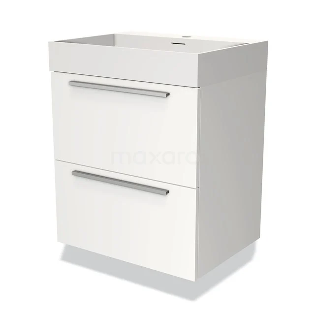 Wit badkamermeubel met 2 softclose lades en chromen grepen, strak design, ideaal voor kleine badkamers, model Urban Chic.