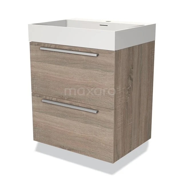 Wooden bathroom unit with two drawers, modern design and white basin, ideal for stylish bathroom storage.