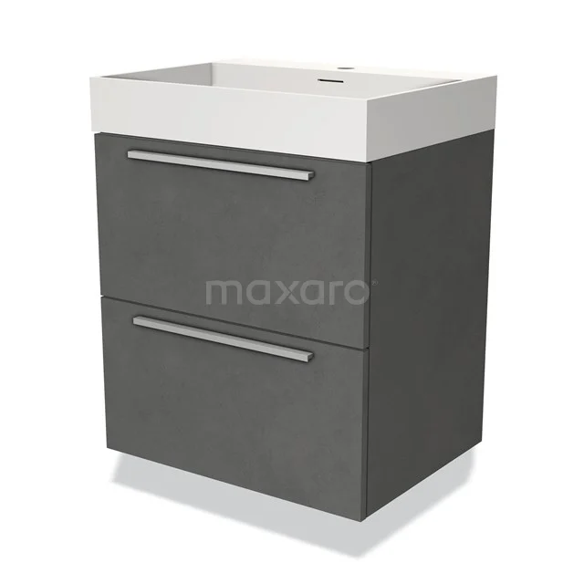 Modulo Vanity units with basin | 60 cm Dark grey concrete Flat front Solid surface 2 Stacked drawers BMW17-03371