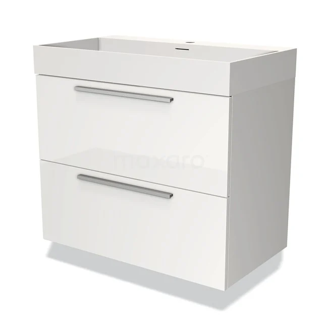 Modulo Waschtische | 80 cm Hochglanz Weiß Flach front Solid Surface 2 übereinanderliegende Schubladen BMW17-03378 Weiße Badmöbel mit zwei Softclose-Schubladen, schlankem Design und matter Oberfläche, ideal für moderne Bäder.