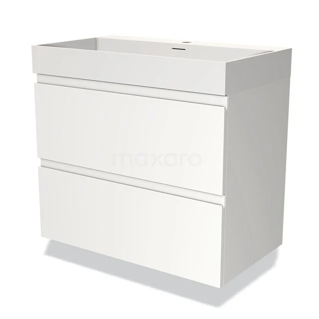 Witte badkamermeubelset met twee soft-close lades, modern design en glanzende afwerking voor een stijlvolle badkamerindeling.