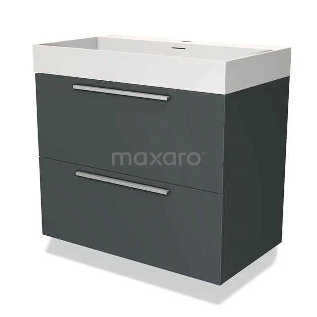 Antracietgrijs wastafelmeubel met strakke lijnen, 2 lades en modern design, ideaal voor een stijlvolle badkamer.