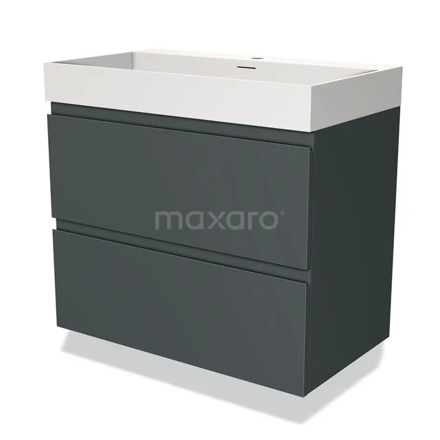 Dark grey bathroom furniture set with modern rectangular sink, two spacious drawers and clean, minimalist style.