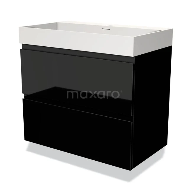 Zwart badkamermeubel met twee lades en witte keramische wastafel, modern design uit de Nova-serie.