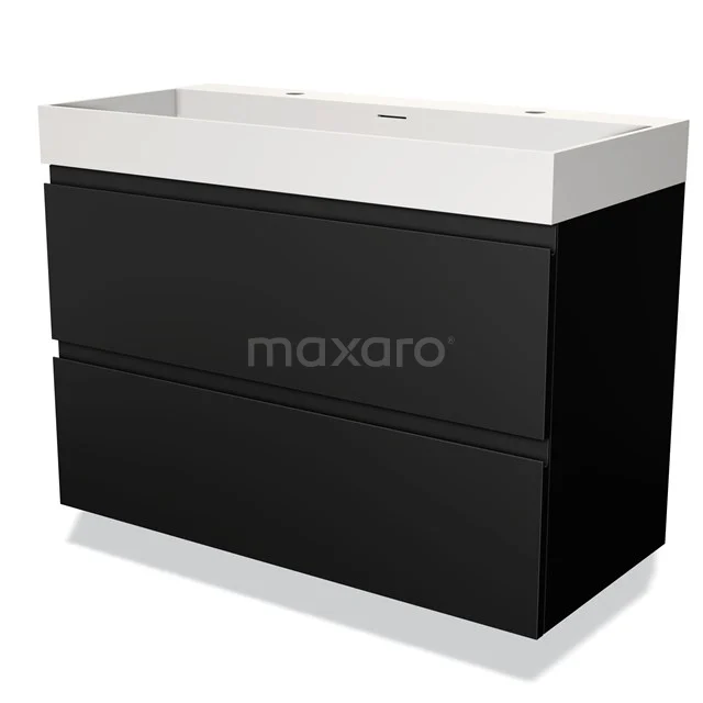 Black and white vanity unit with glossy drawers and a sleek design, ideal as a modern storage unit in the bathroom.