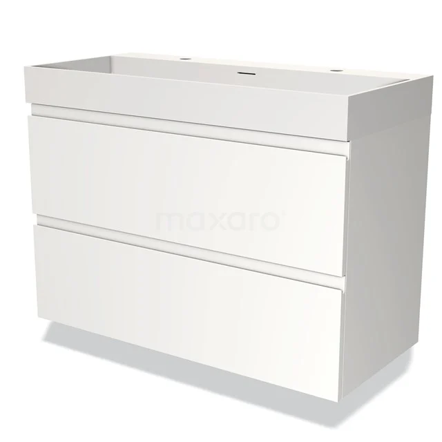White bathroom unit, rectangular design with two drawers, sleek and modern, made of high-quality materials.