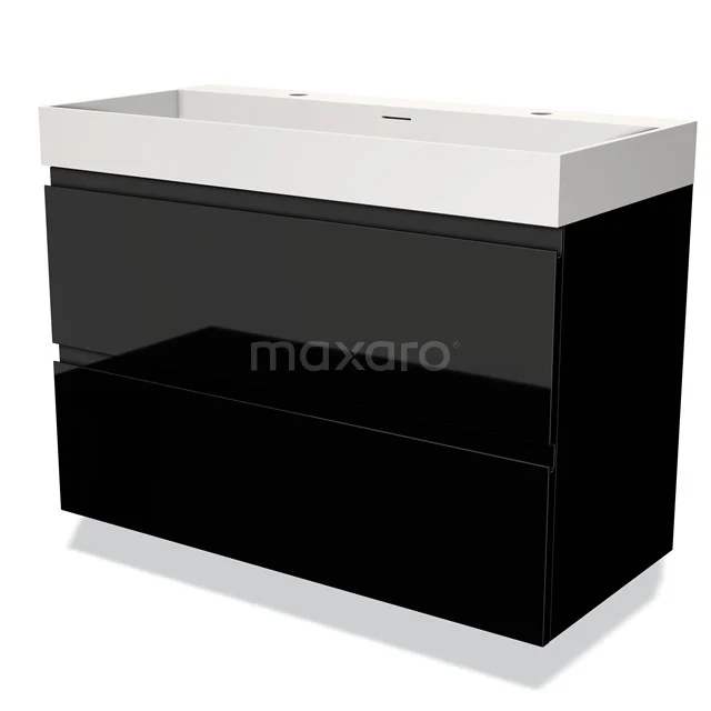 Black glossy bathroom unit with vanity units with basin, rectangular ceramic design, modern and stylish for any bathroom.