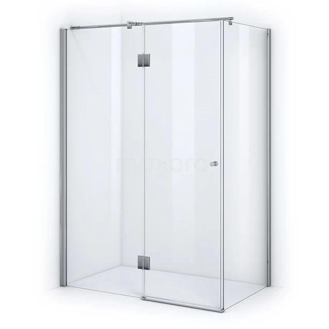 Shower enclosure 90x90 cm, clear glass, silver profiles, space-saving design, suitable for modern bathrooms.