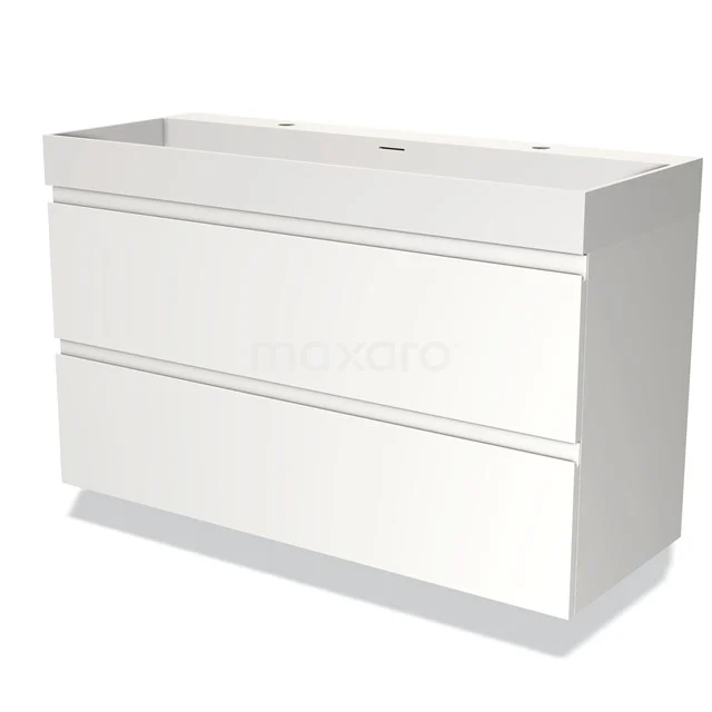 Weißes Badezimmermöbel mit zwei grifflosen Schubladen, modernes Design, perfekt für stilvollen Stauraum im Badezimmer.