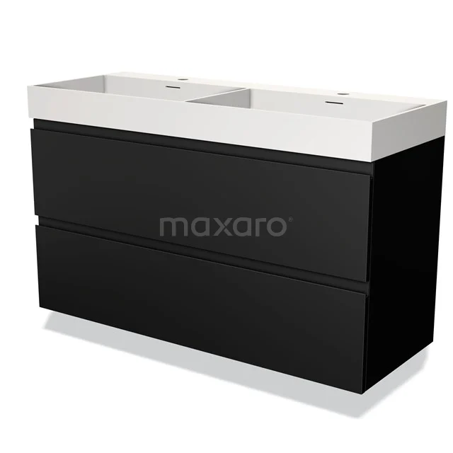 Modulo Vanity units with basin | 120 cm Matte black Handle-less front Solid surface 2 Stacked drawers BMW17-03470